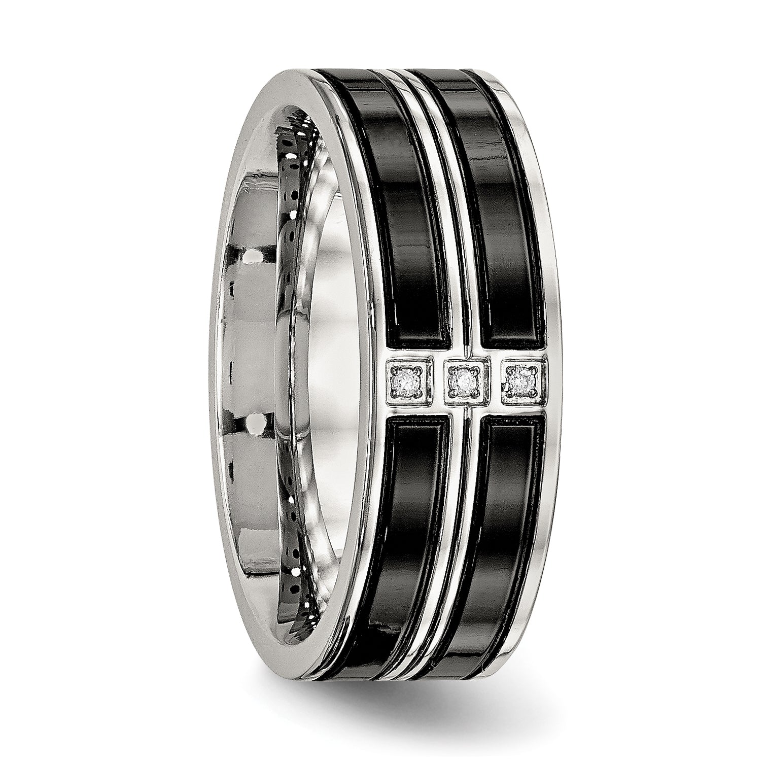 Stainless Steel Polished Black IP-plated w/CZ 8mm Band