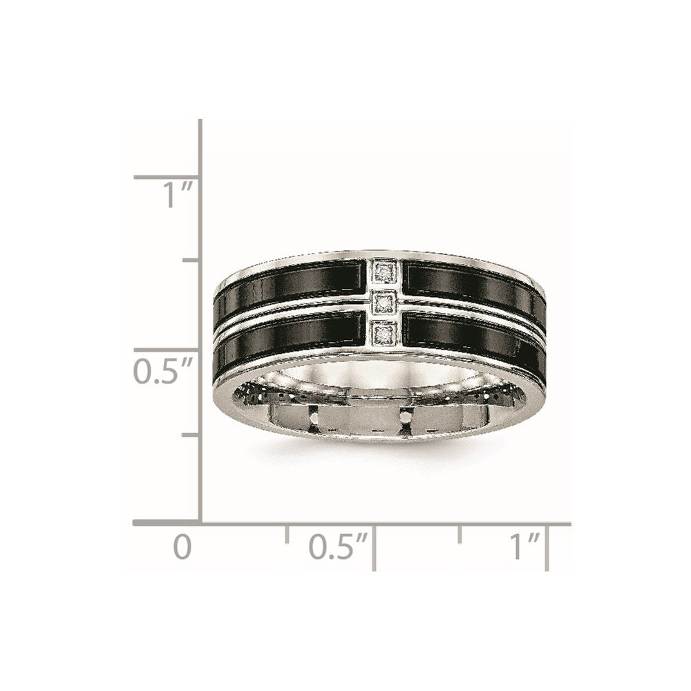 Stainless Steel Polished Black IP-plated w/CZ 8mm Band