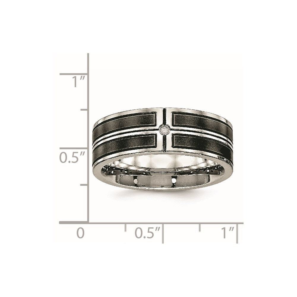 Stainless Steel Polished w/Brushed Center Black IP-plated CZ 8mm Band