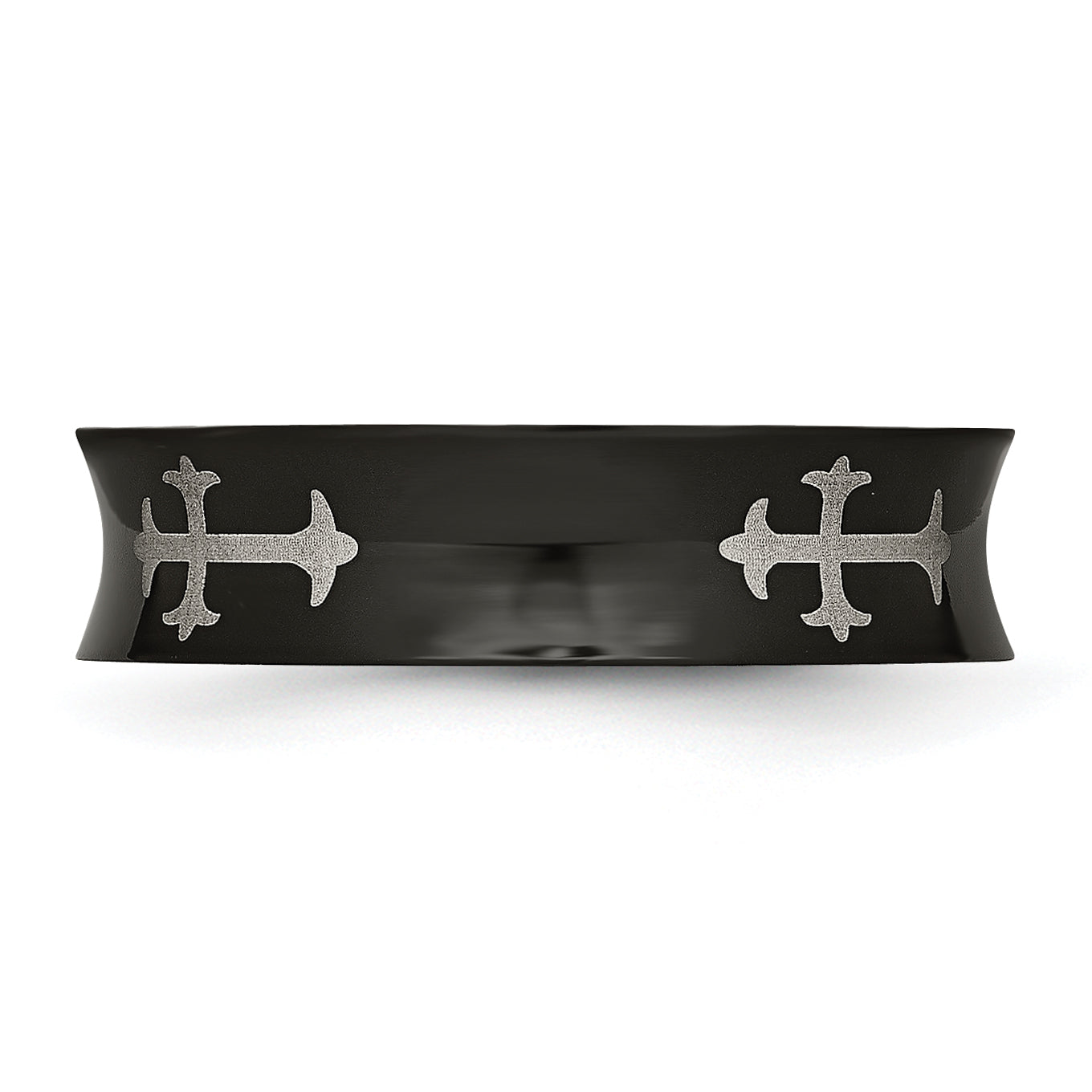 Chisel Stainless Steel Polished Black IP-plated Cross 6mm Concave Band