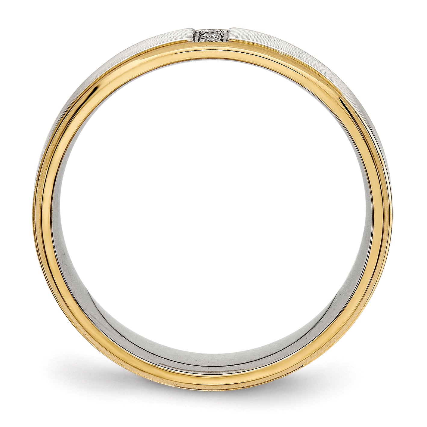 Stainless Steel Polished Yellow IP-plated w/CZ 6mm Grooved Band