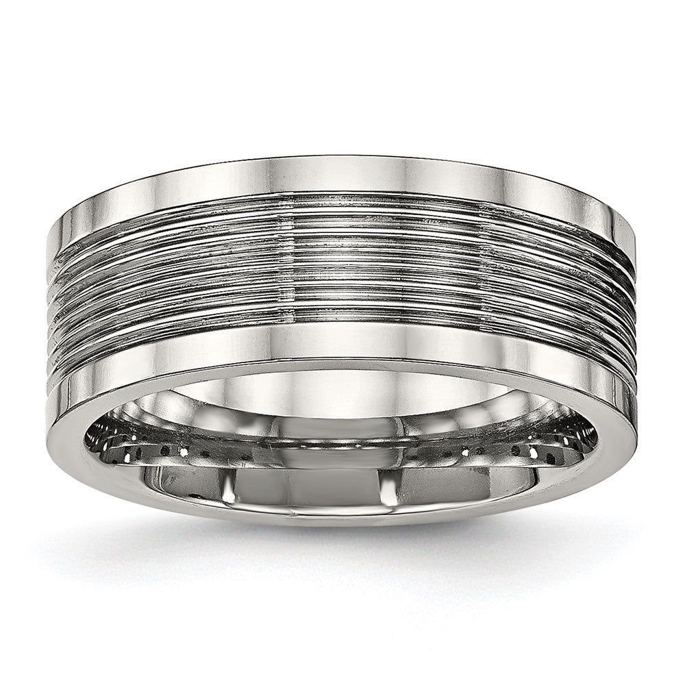 Stainless Steel Polished Grooved 8mm Comfort Fit Band