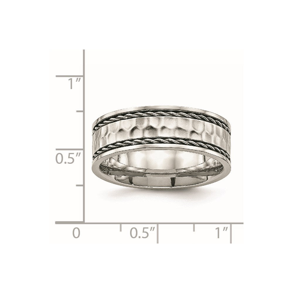 Chisel Stainless Steel Polished and Hammered 8mm Comfort Fit Band