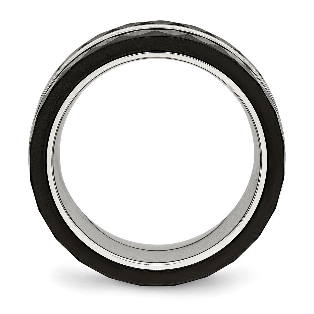 Stainless Steel Polished Faceted Black Ceramic CZ Ring