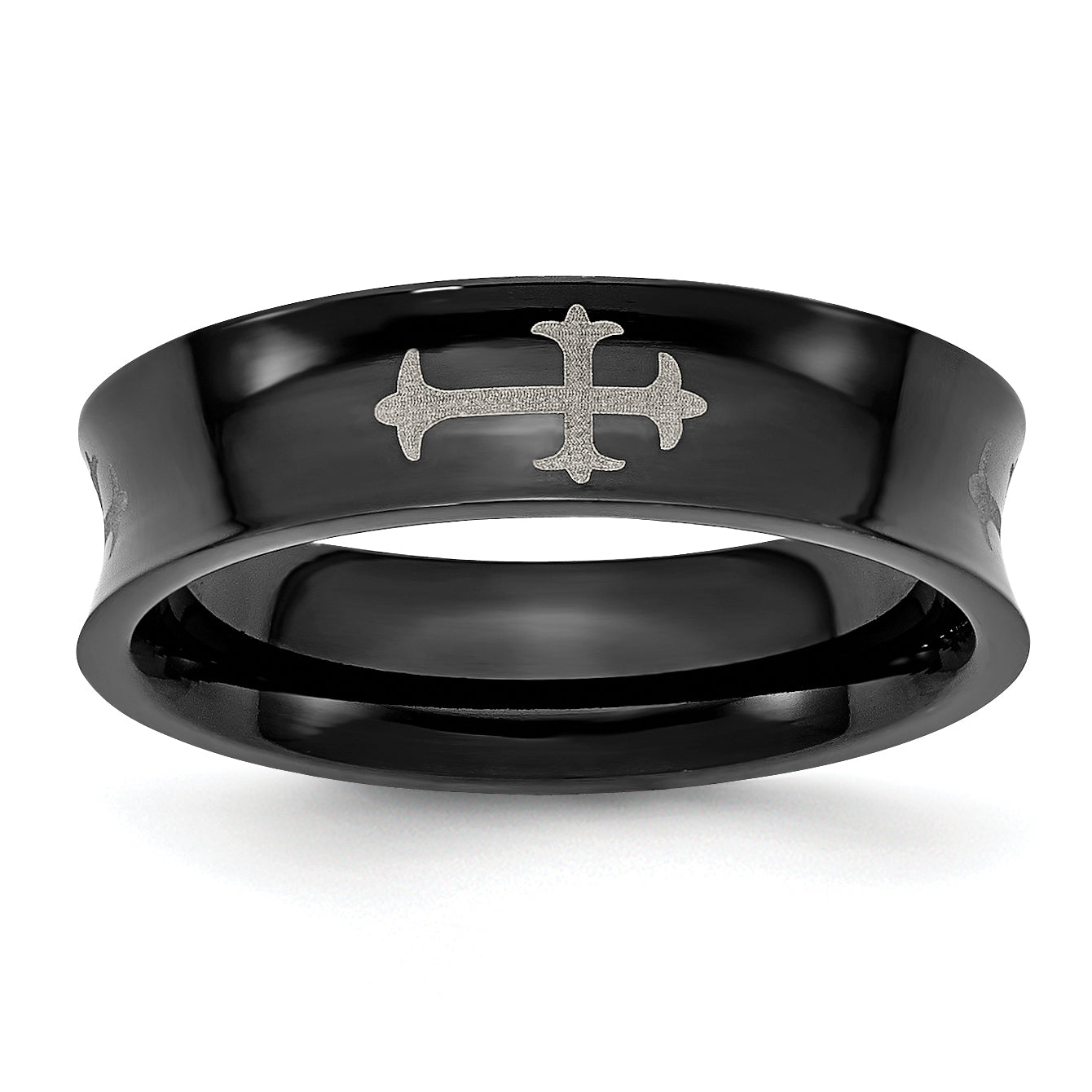 Chisel Stainless Steel Polished Black IP-plated Cross 6mm Concave Band
