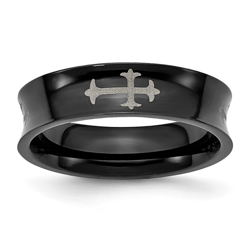 Chisel Stainless Steel Polished Black IP-plated Cross 6mm Concave Band