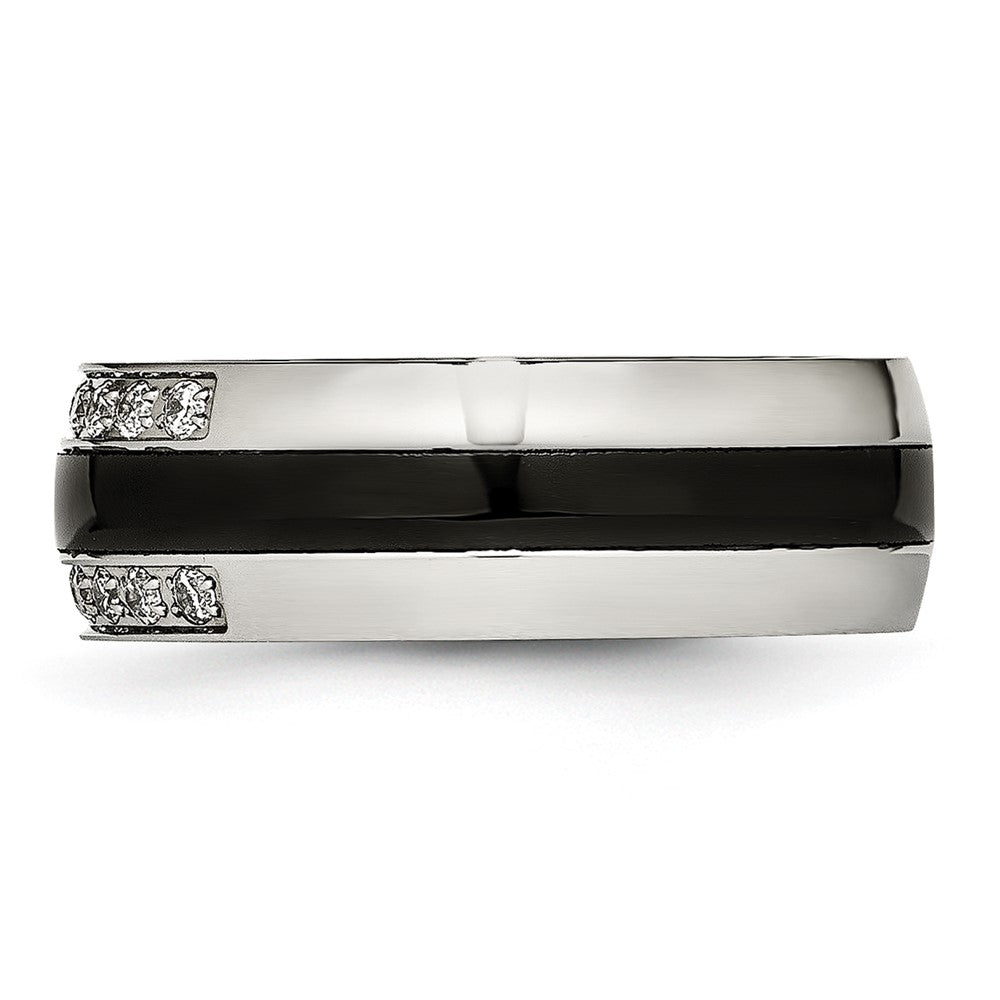 Chisel Stainless Steel Polished with Black Ceramic and CZ Ring