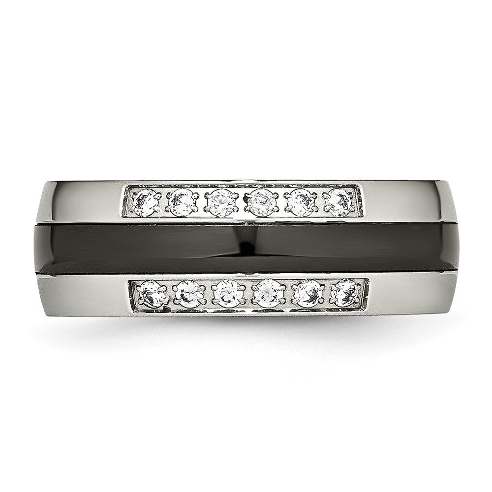 Chisel Stainless Steel Polished with Black Ceramic and CZ Ring