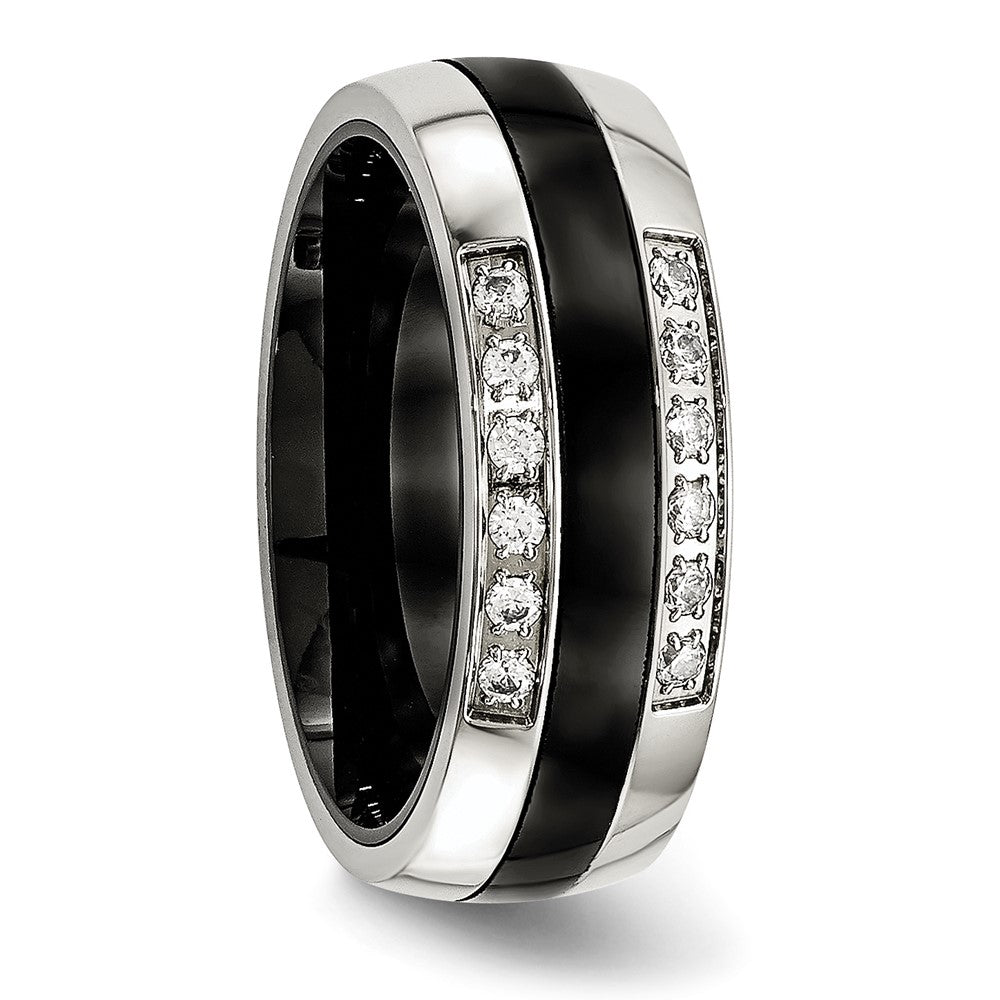 Chisel Stainless Steel Polished with Black Ceramic and CZ Ring