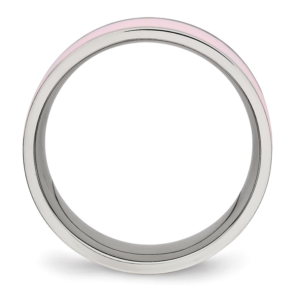 Chisel Stainless Steel Polished Pink Ceramic 7.5mm Band