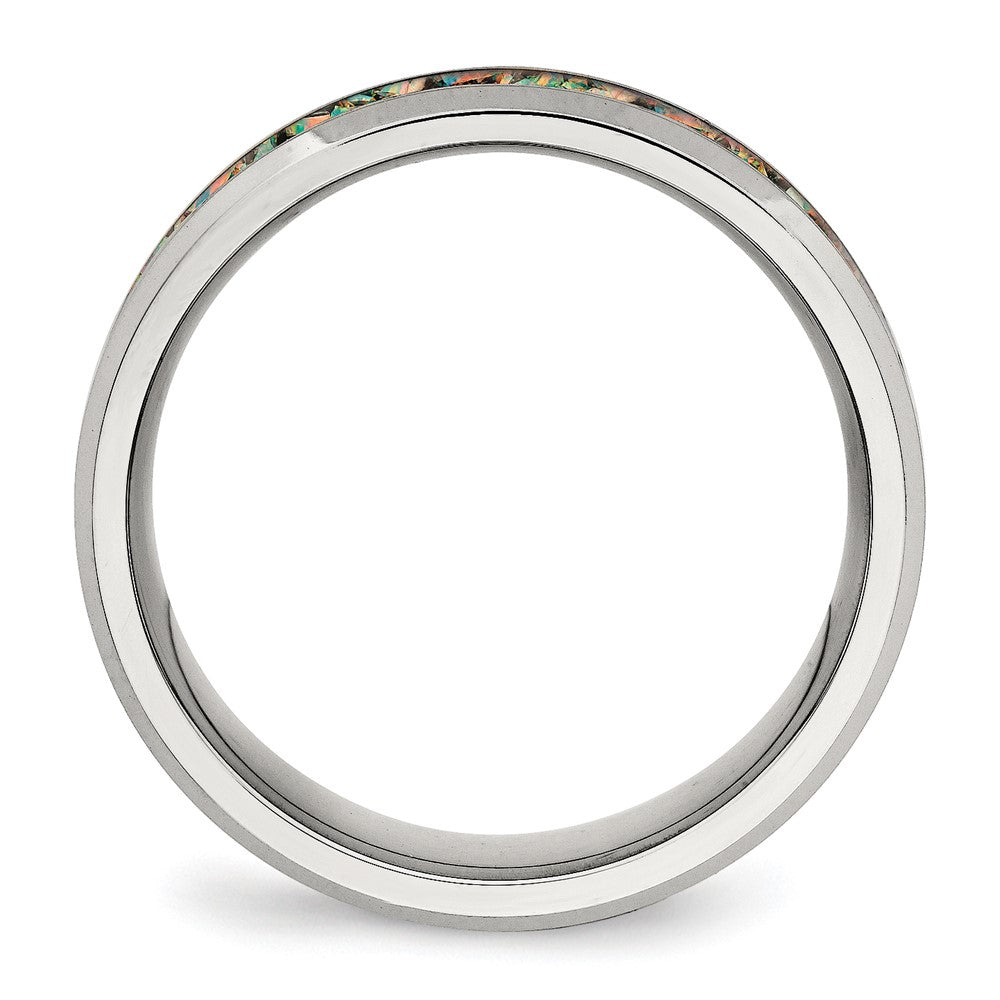 Chisel Stainless Steel Polished with Imitation Opal Inlay 8mm Band