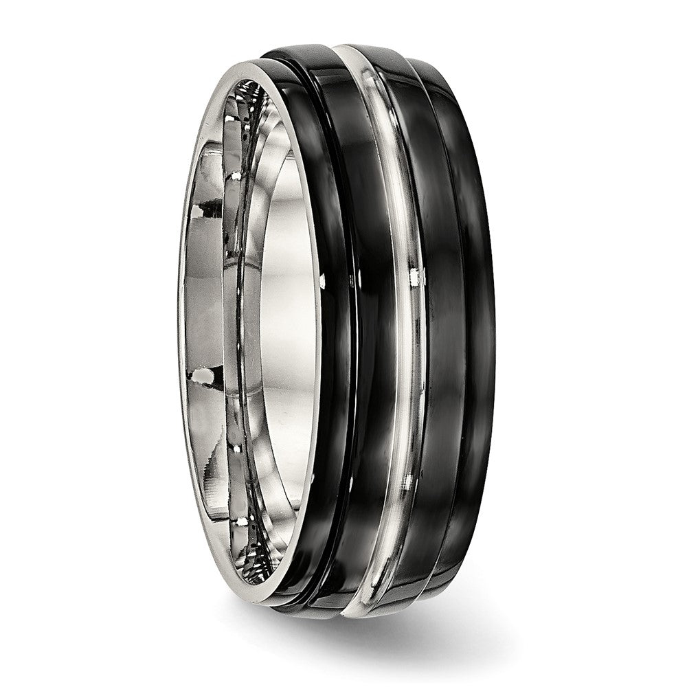 Stainless Steel Polished Black IP-plated 8mm Ridged Edged Band