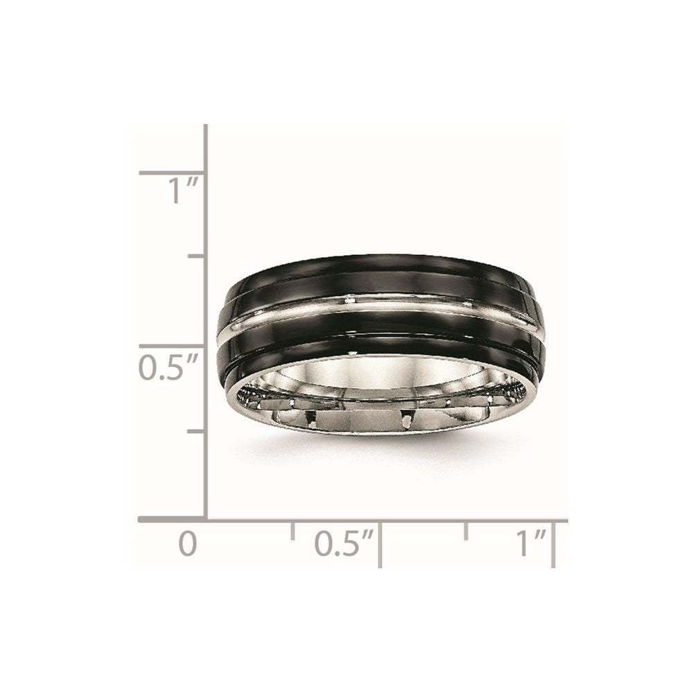 Stainless Steel Polished Black IP-plated 8mm Ridged Edged Band