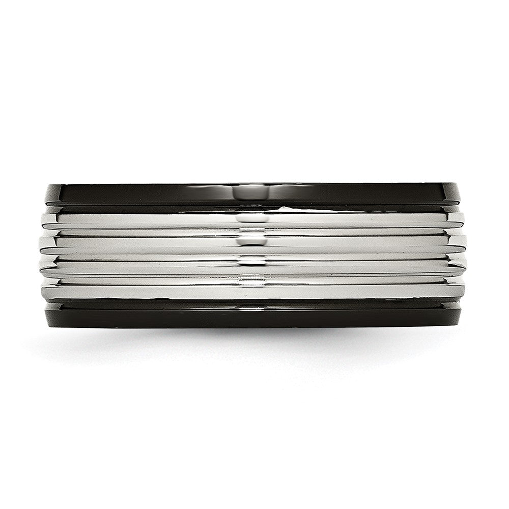 Stainless Steel Polished Black IP-plated 8mm Grooved Band