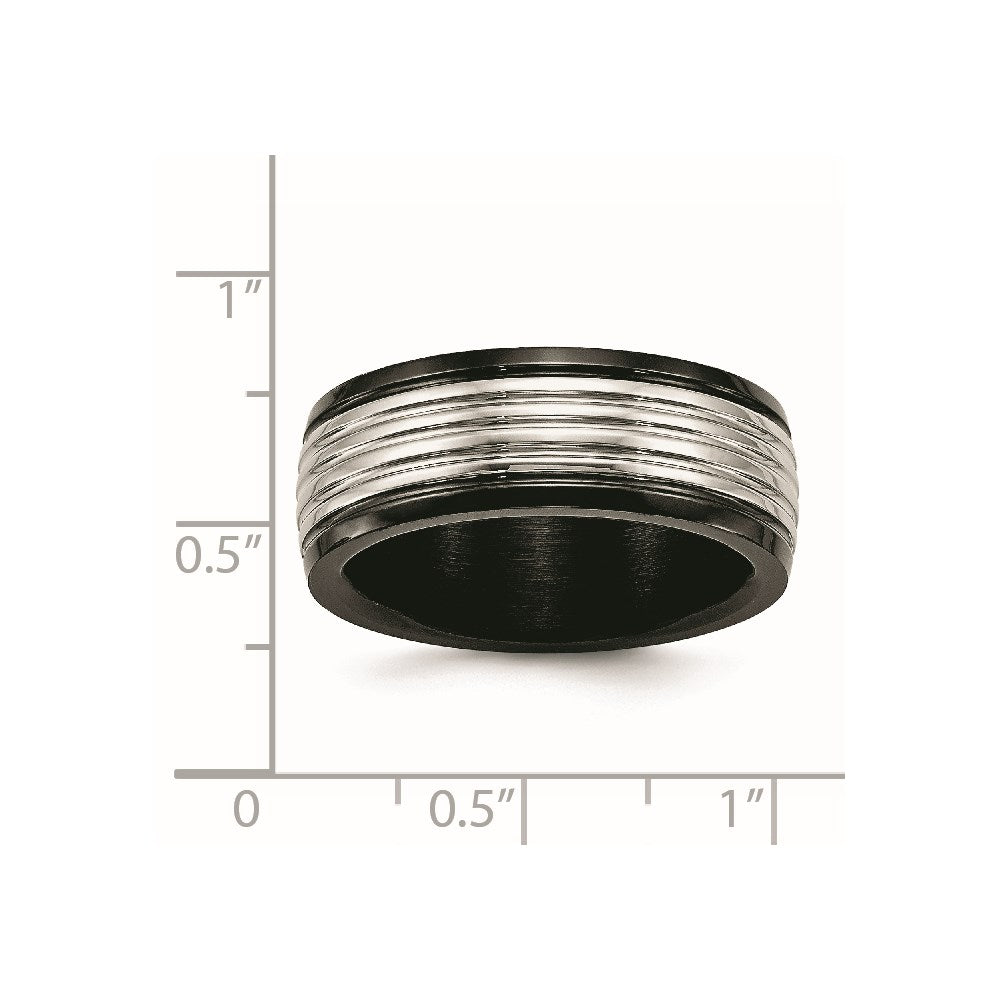 Stainless Steel Polished Black IP-plated 8mm Grooved Band