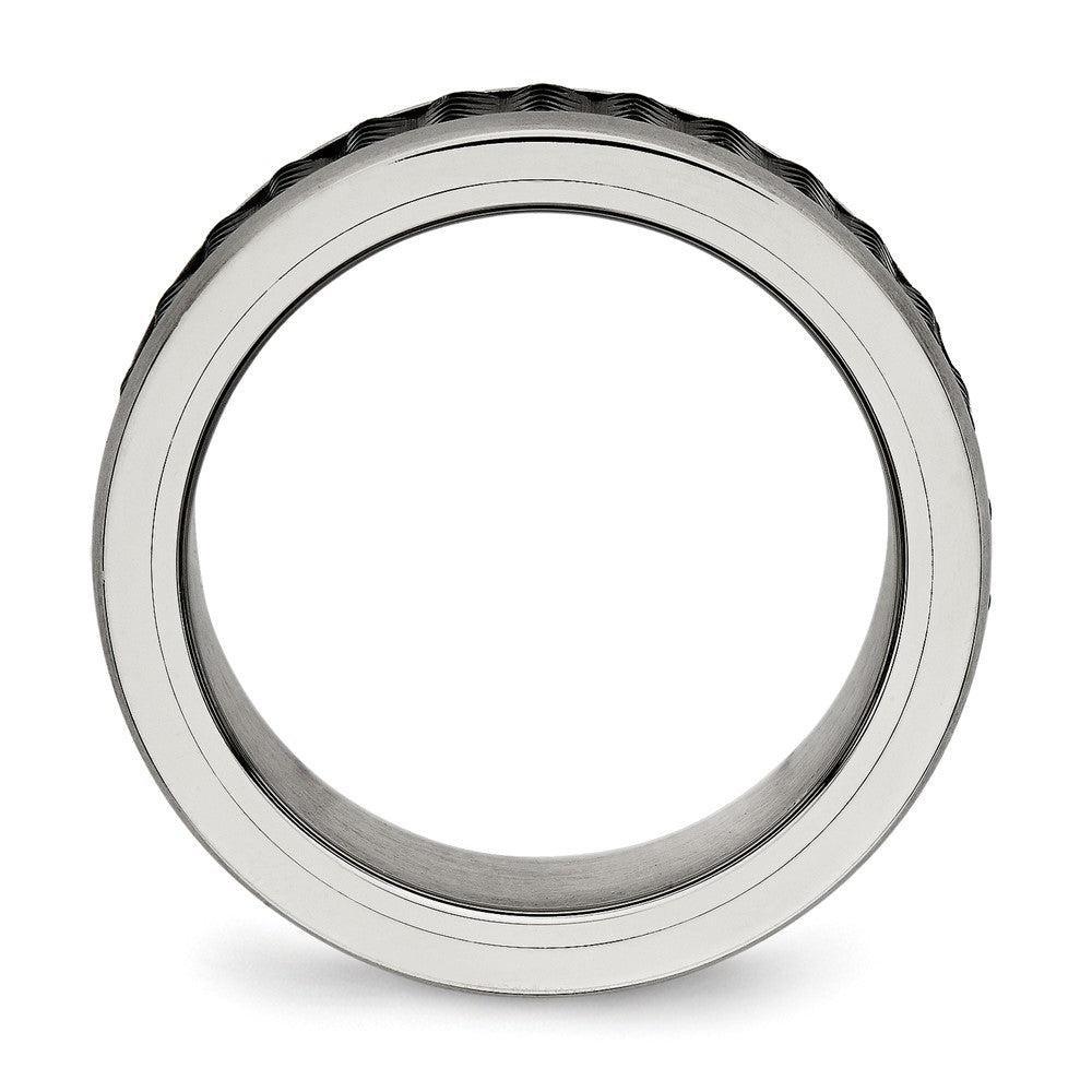 Stainless Steel Polished/Textured w/Brushed Edges Black IP-plated Band