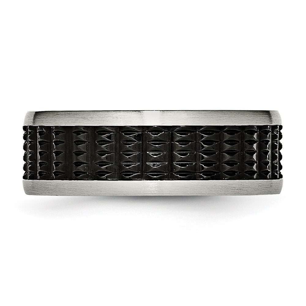 Stainless Steel Polished/Textured w/Brushed Edges Black IP-plated Band