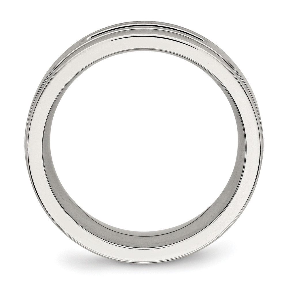 Stainless Steel Polished w/Black CZ 8mm Grooved Band