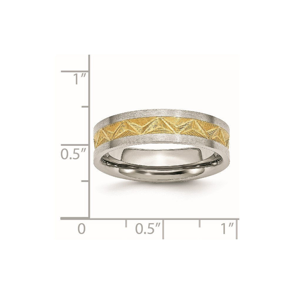 Chisel Stainless Steel Brushed Yellow IP-plated 6mm Grooved Band