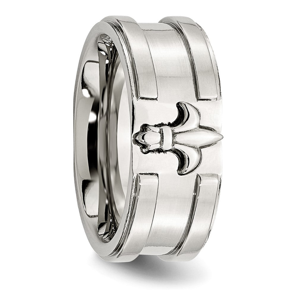 Chisel Stainless Steel Brushed and Polished Fleur de lis 10mm Band