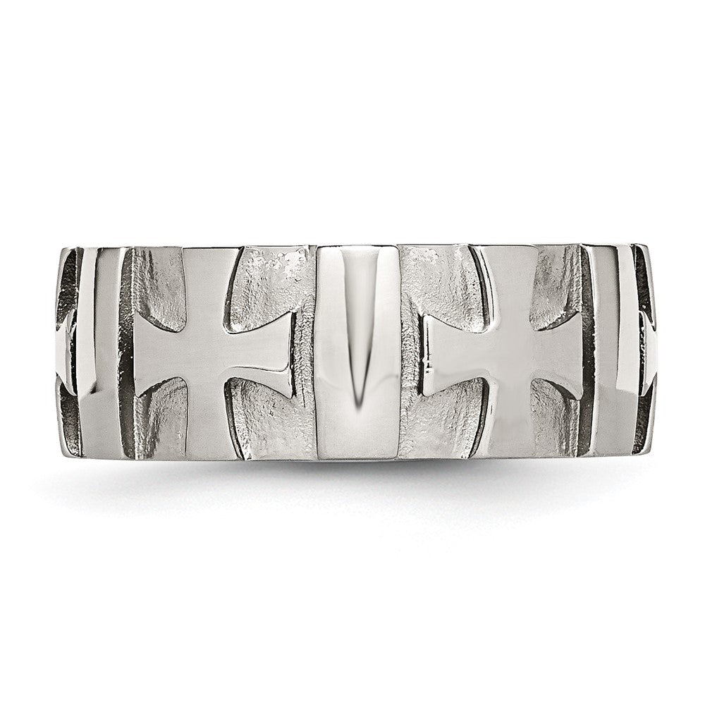 Chisel Stainless Steel Brushed and Polished 3pt Diamond Cross 9mm Band