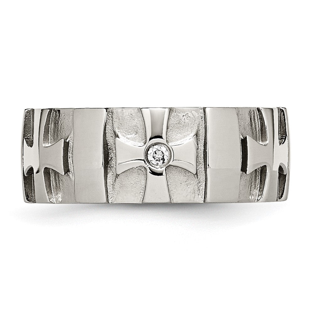 Chisel Stainless Steel Brushed and Polished 3pt Diamond Cross 9mm Band