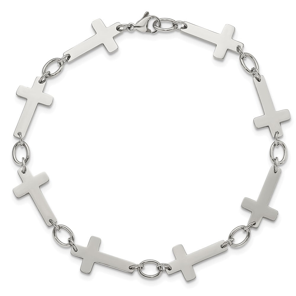 Chisel Stainless Steel Polished Sideways Cross Link 10 inch Anklet
