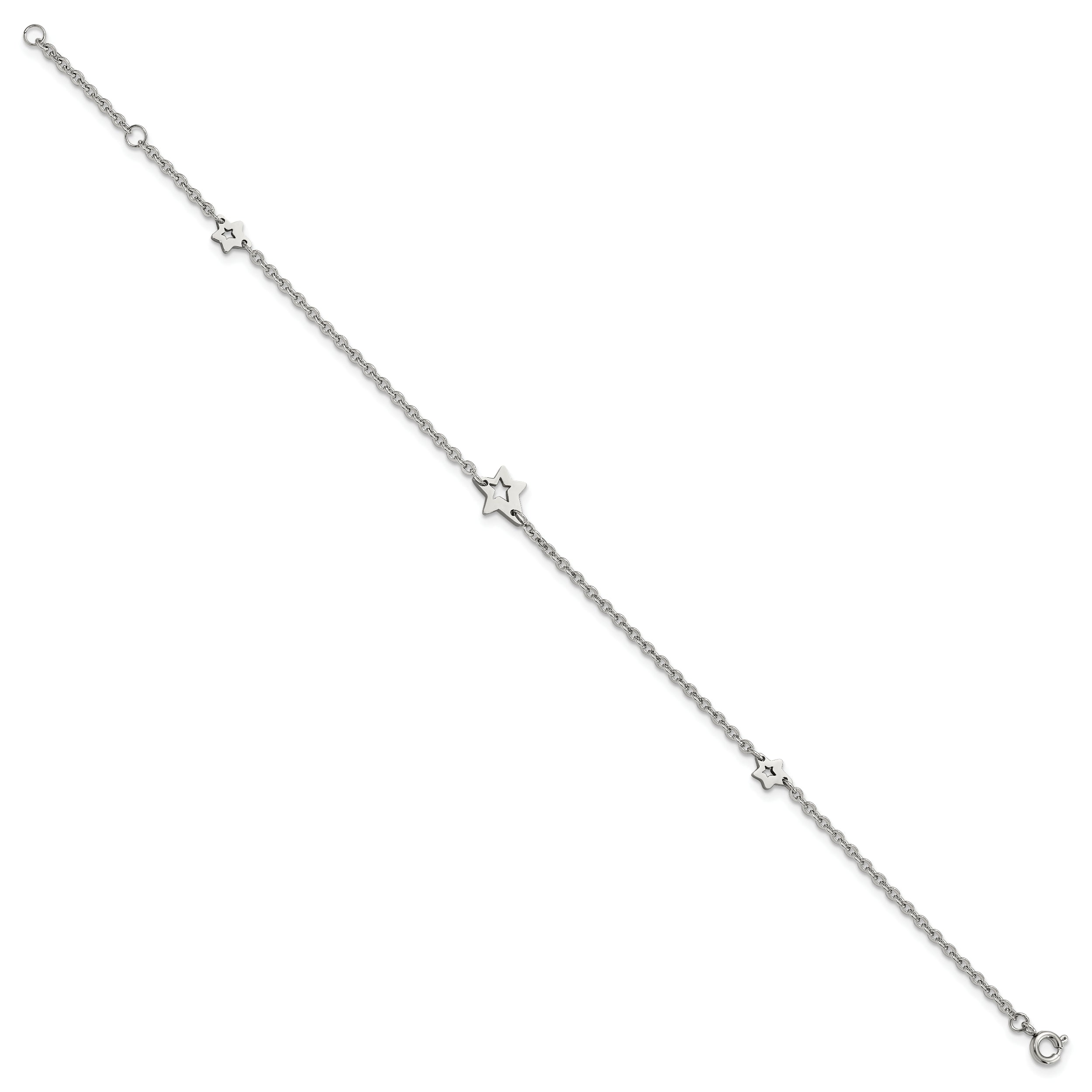 Chisel Stainless Steel Polished Stars 9 Inch Anklet Plus 1 Inch Extension