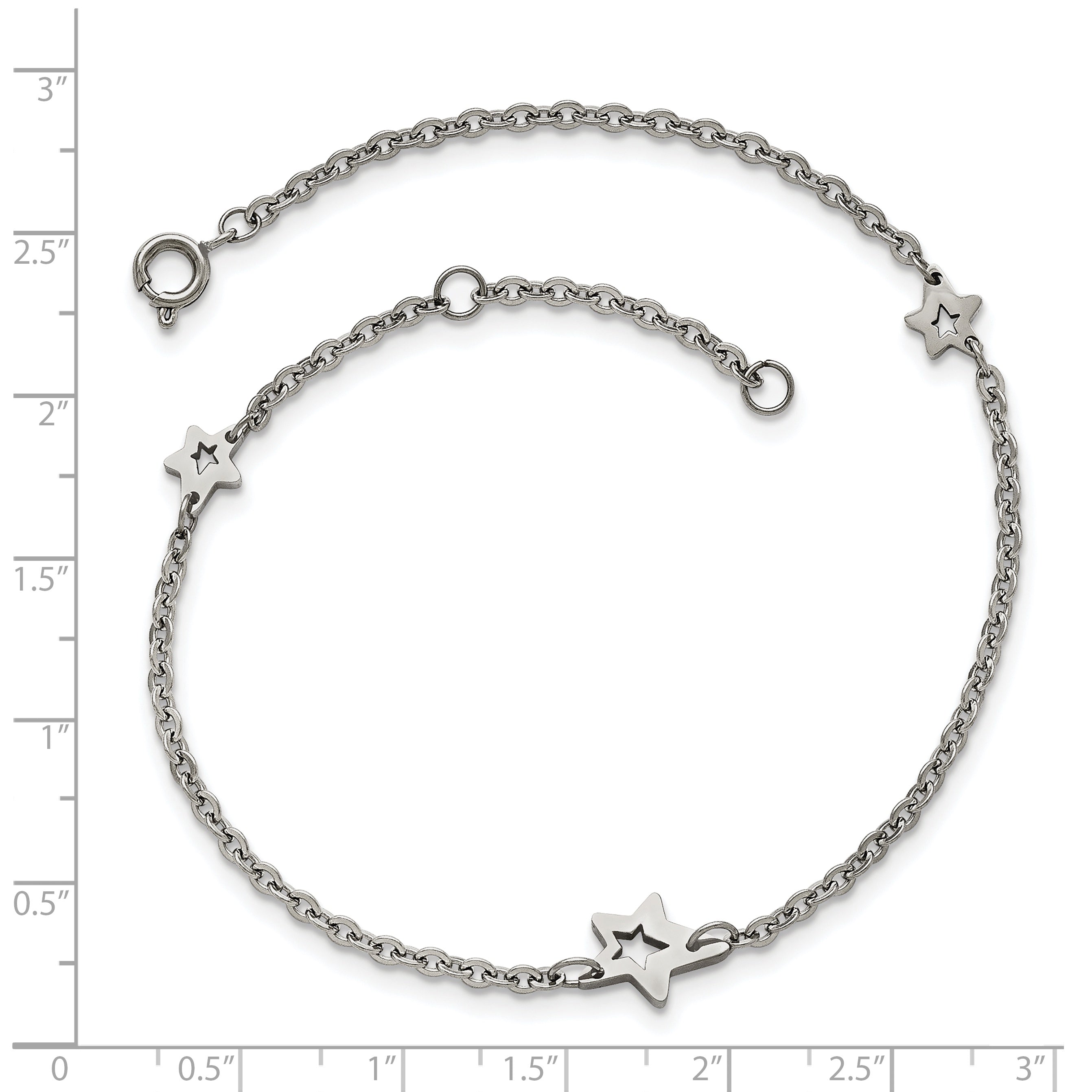 Chisel Stainless Steel Polished Stars 9 Inch Anklet Plus 1 Inch Extension