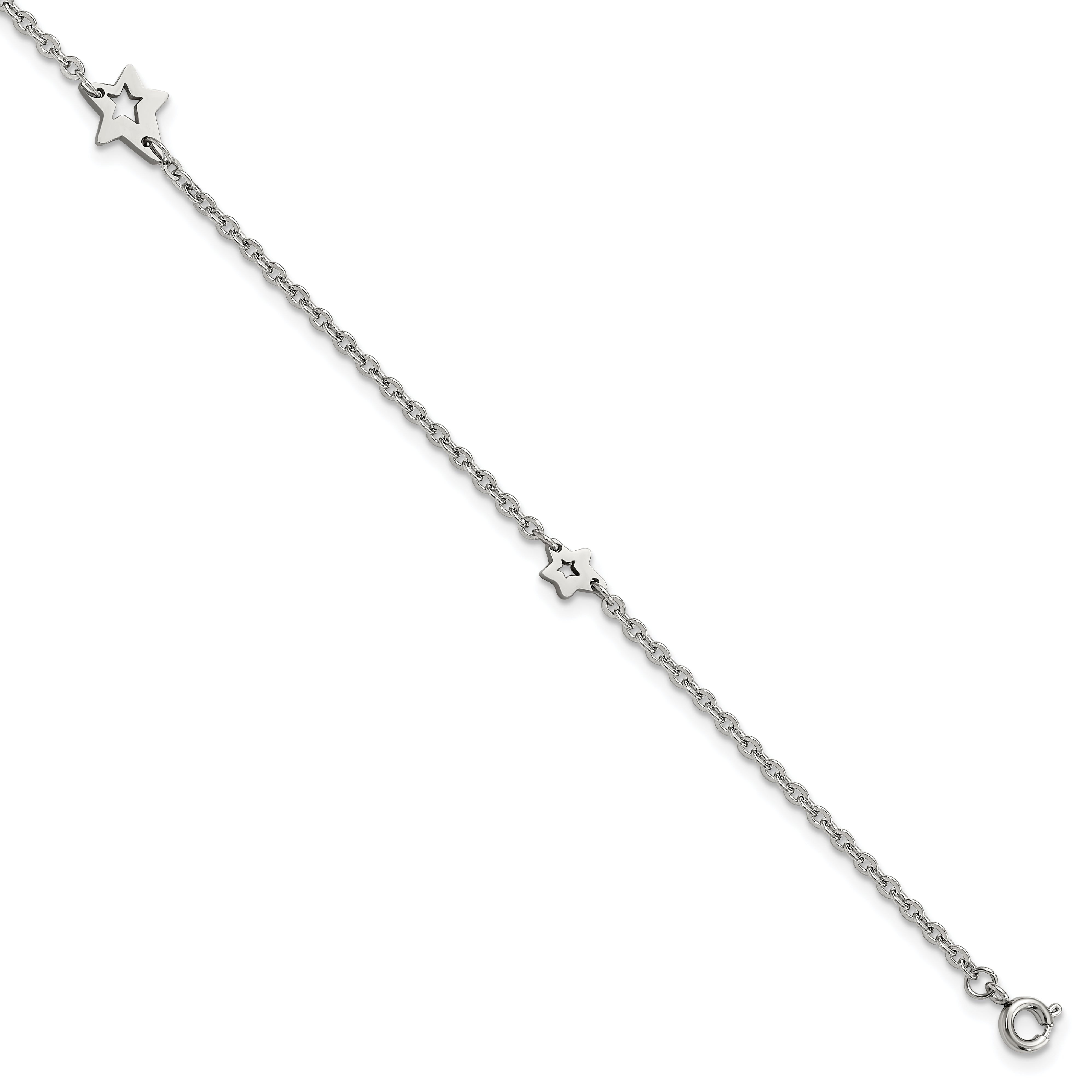 Chisel Stainless Steel Polished Stars 9 Inch Anklet Plus 1 Inch Extension