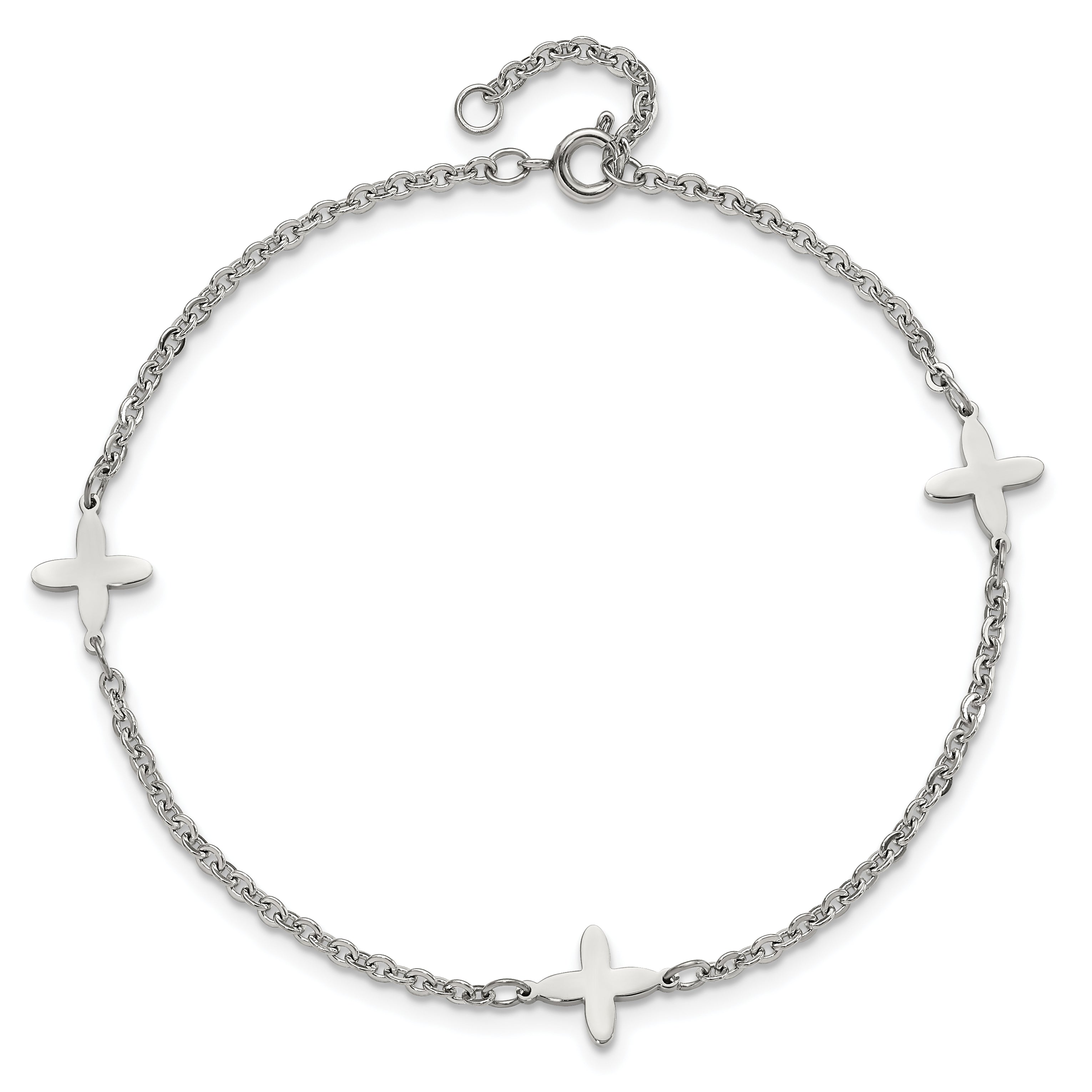 Chisel Stainless Steel Polished Cross Charms 9 Inch Anklet Plus 1 Inch Extension