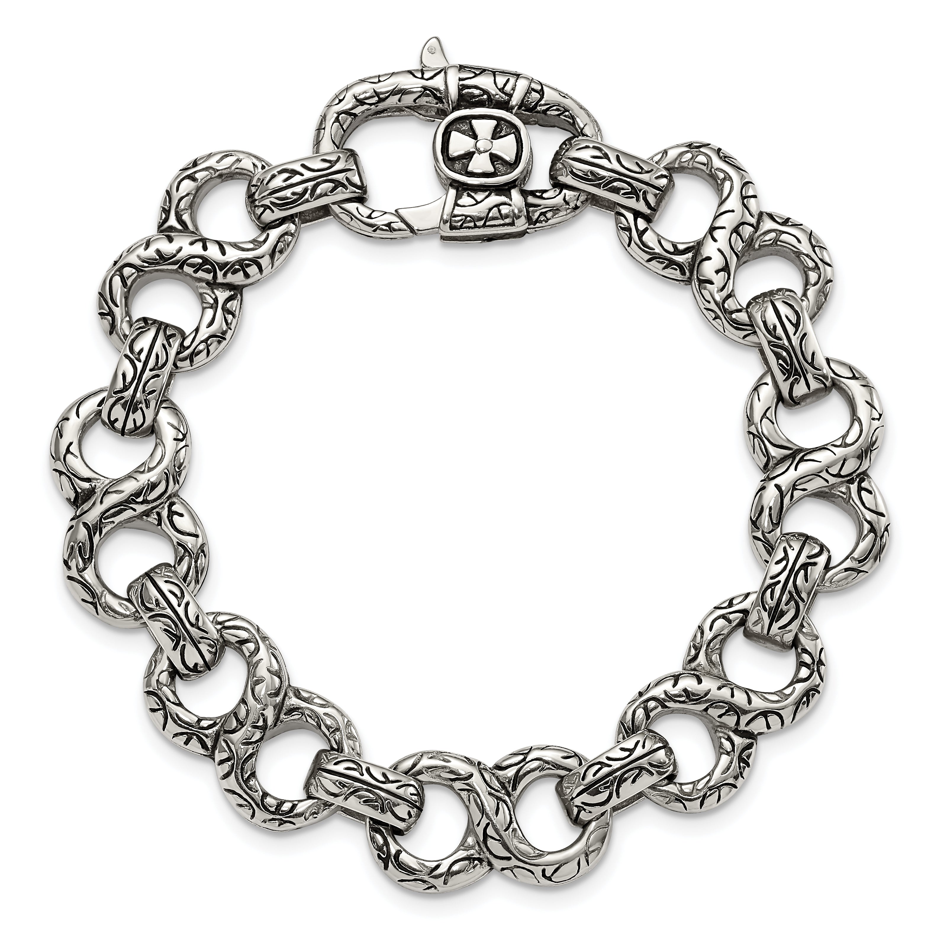 Chisel Stainless Steel Antiqued Polished And Textured 8.5 Inch Infinity Symbol Link Bracelet