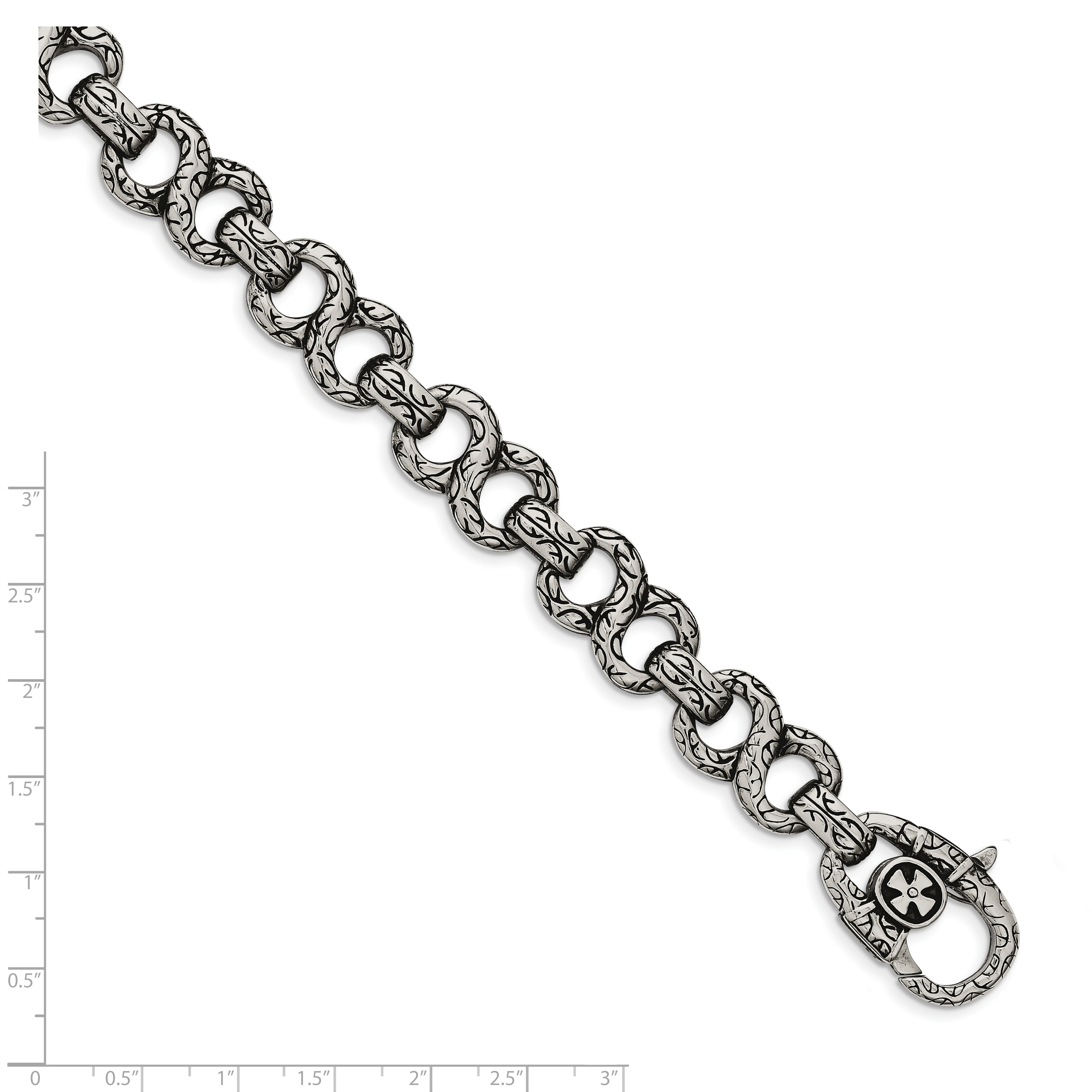 Chisel Stainless Steel Antiqued Polished And Textured 8.5 Inch Infinity Symbol Link Bracelet