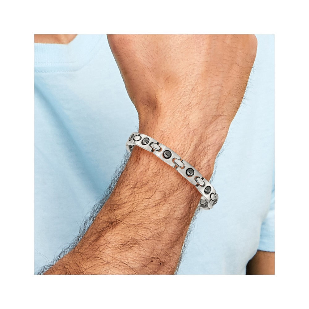 Chisel Stainless Steel Brushed and Polished with Magnetic Ball Accent 8.5 inch Link Bracelet