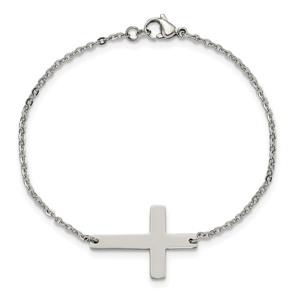 Chisel Stainless Steel Polished Sideways Cross 7.25 inch Bracelet