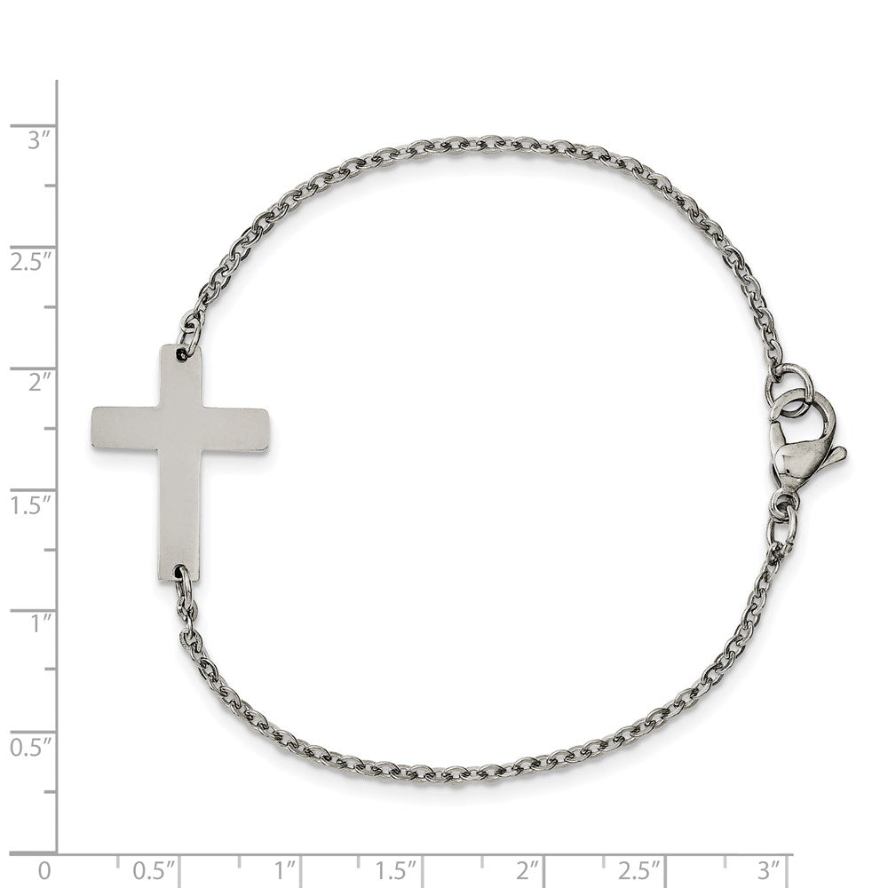 Chisel Stainless Steel Polished Sideways Cross 7.25 inch Bracelet