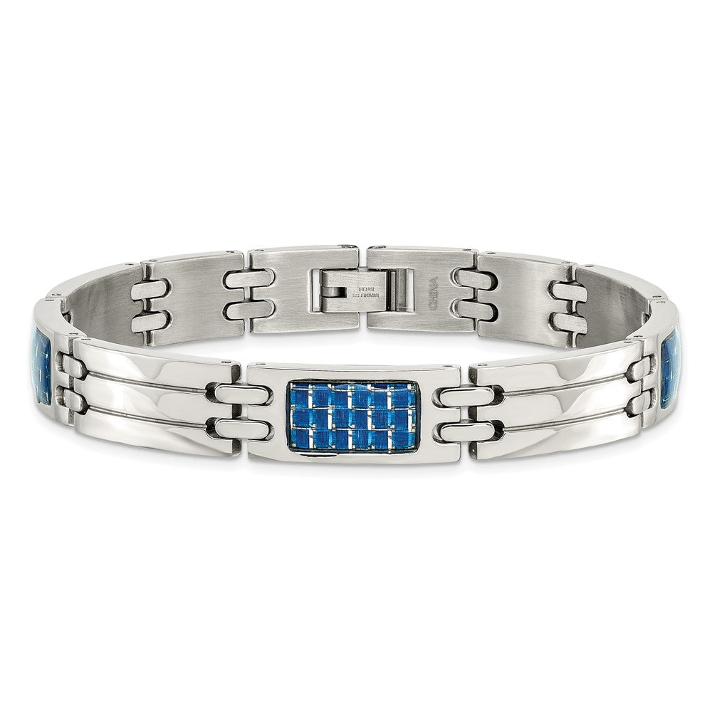 Chisel Stainless Steel Polished with Blue Carbon Fiber Inlay 8.5 inch Link Bracelet