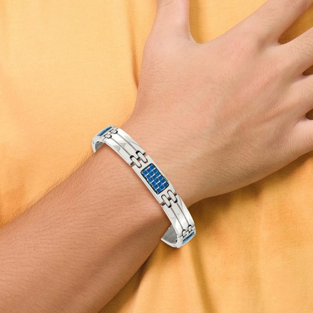 Chisel Stainless Steel Polished with Blue Carbon Fiber Inlay 8.5 inch Link Bracelet
