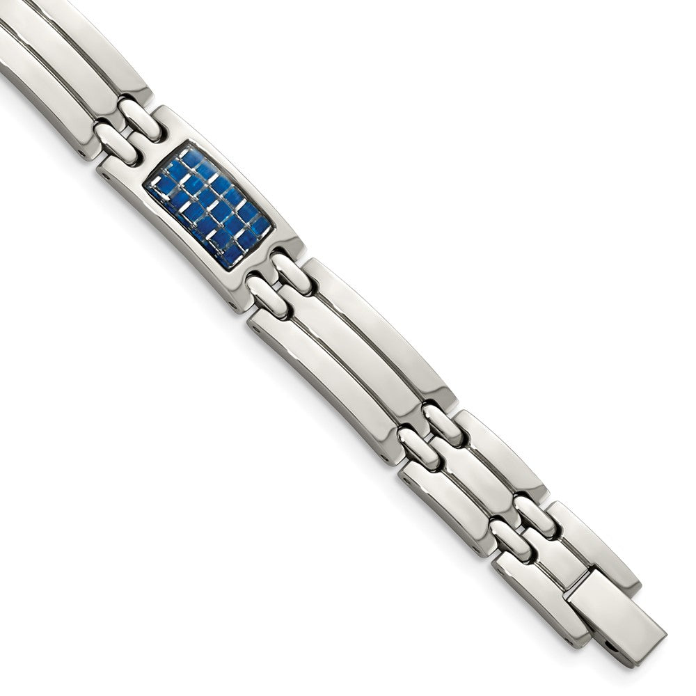 Chisel Stainless Steel Polished with Blue Carbon Fiber Inlay 8.5 inch Link Bracelet