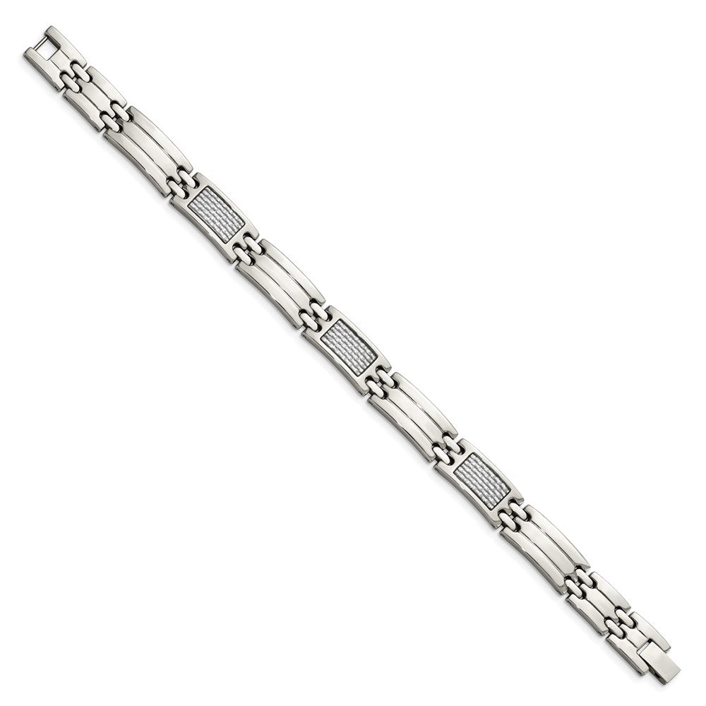 Chisel Stainless Steel Polished with Grey Carbon Fiber Inlay 8.5 inch Link Bracelet