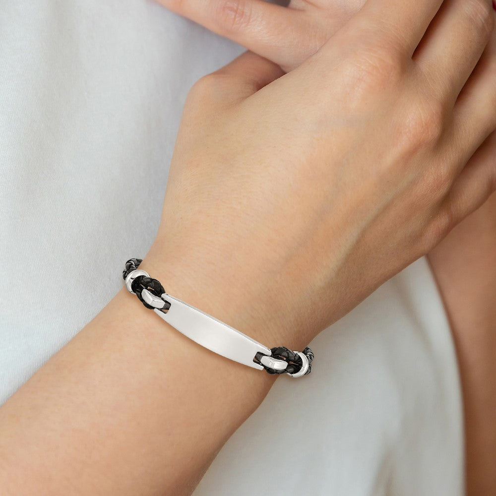 Chisel Stainless Steel Polished Black Woven Leather 8.5 inch ID Bracelet