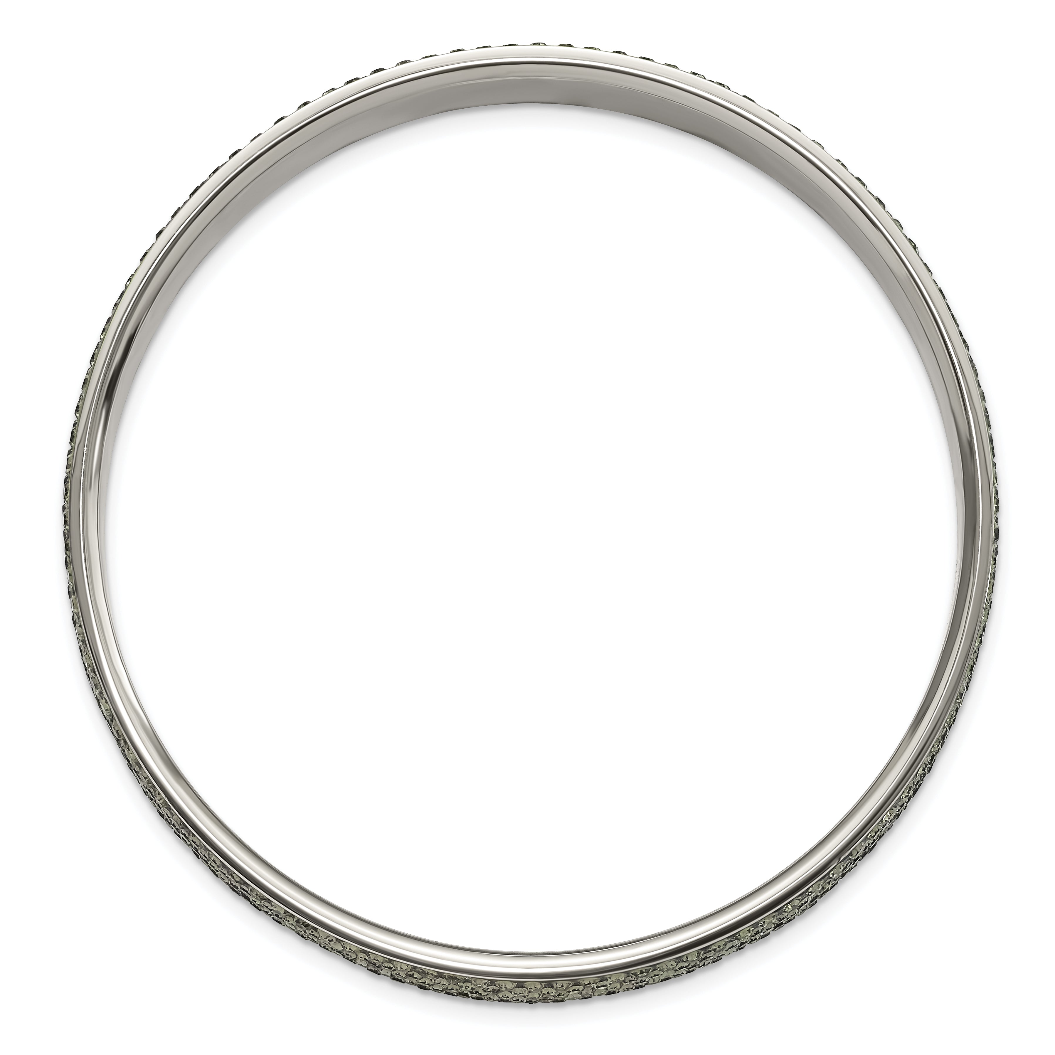 Stainless Steel Polished & Brushed Grey Crystal Thin Flat Bangle