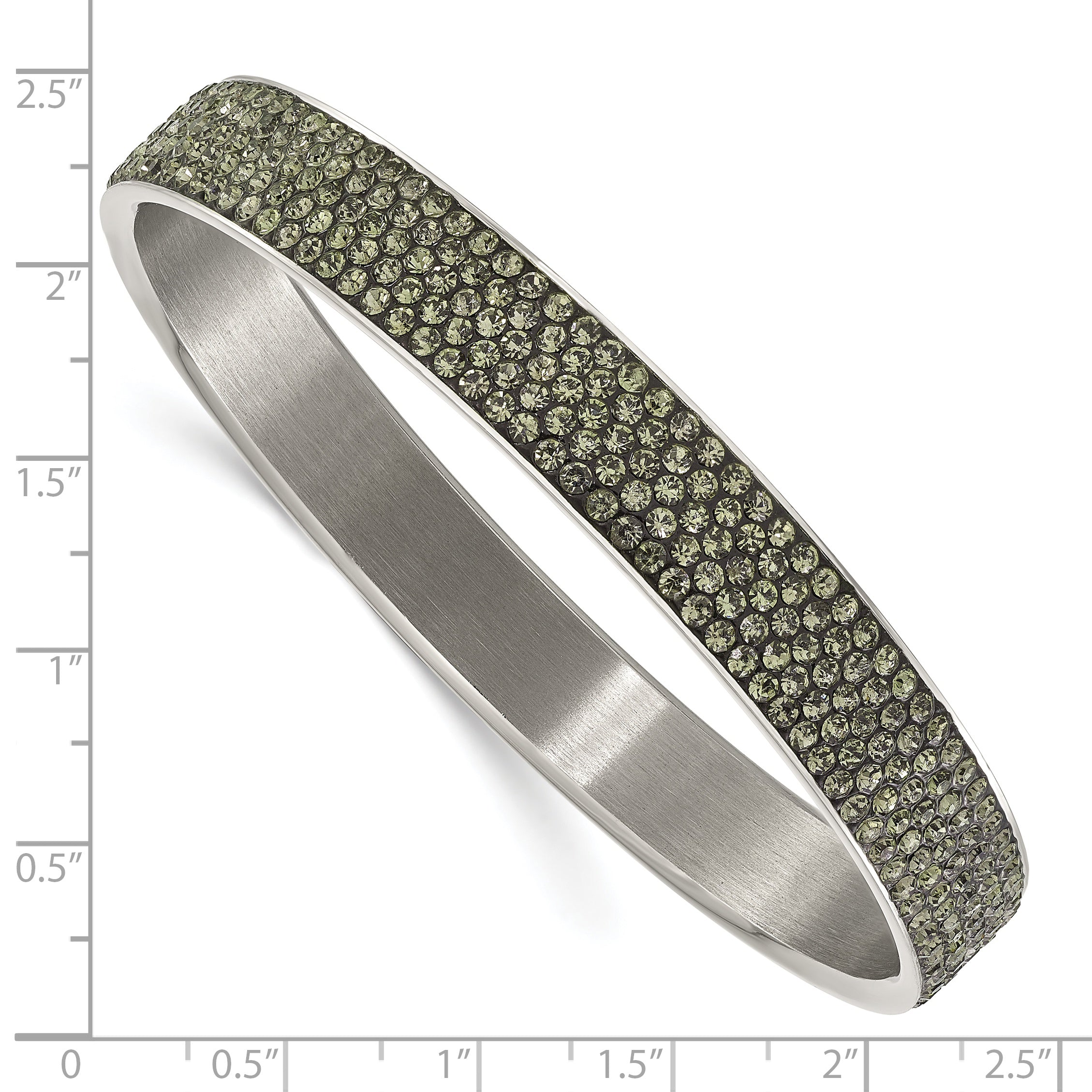 Stainless Steel Polished & Brushed Grey Crystal Thin Flat Bangle