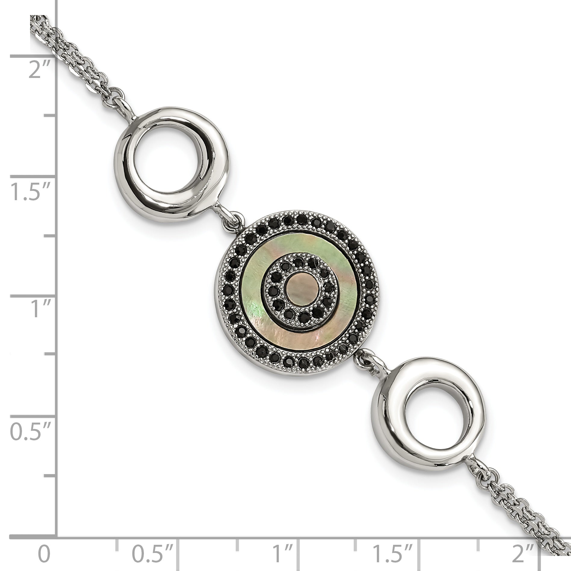 Stainless Steel Polished Black MOP & Crystal w/.5in ext Bracelet