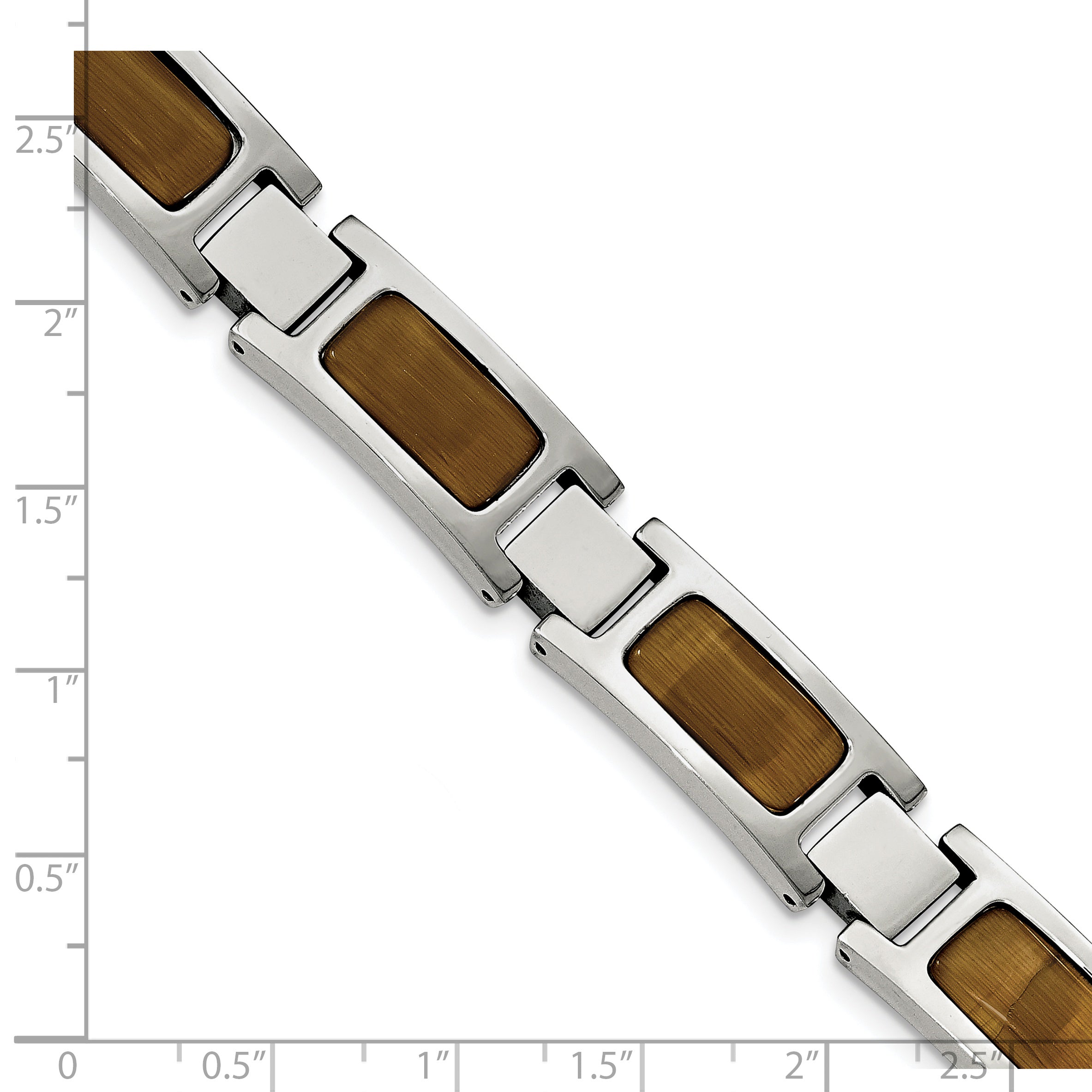 Chisel Stainless Steel Polished with Tiger's Eye Inlay 8.5 inch Link Bracelet