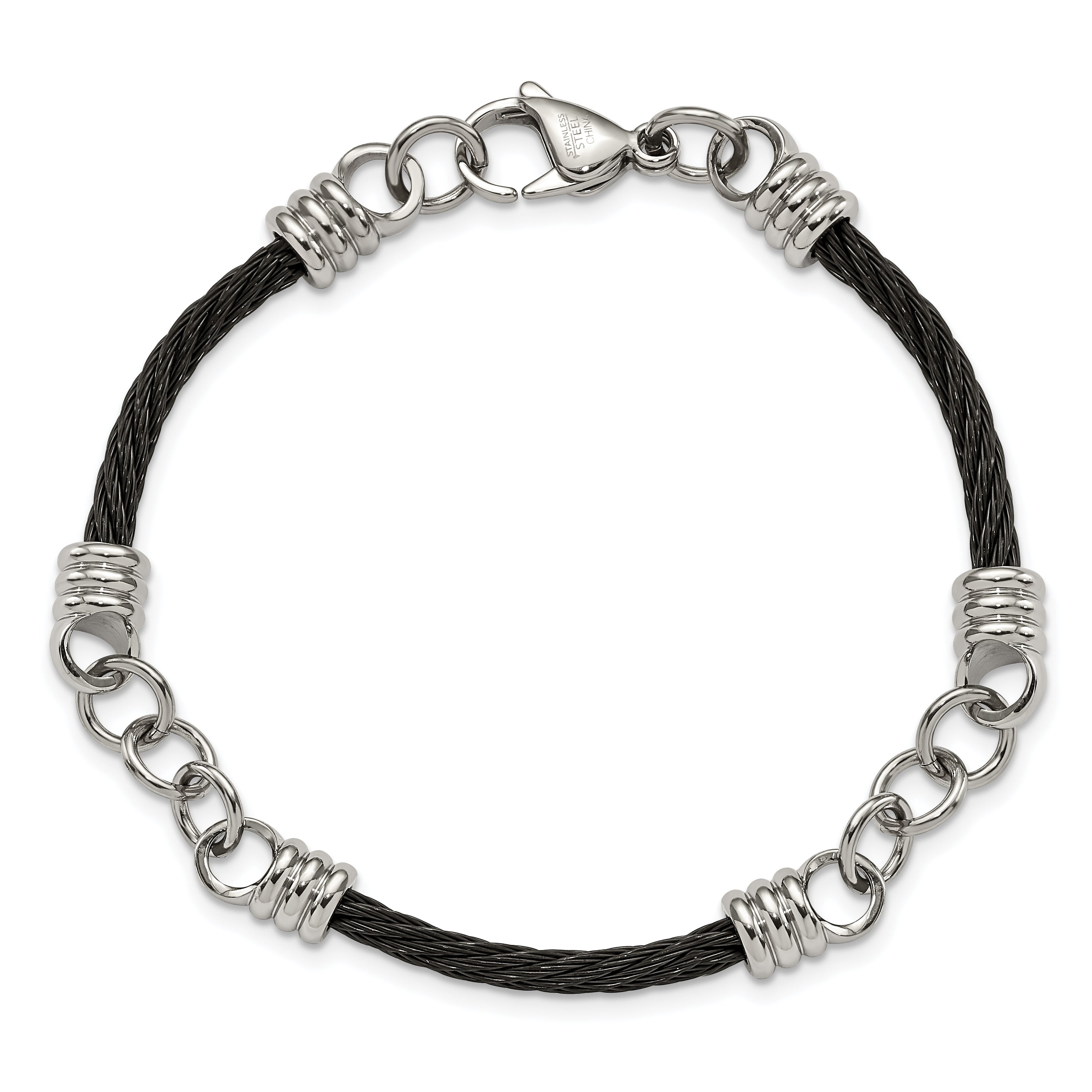 Chisel Stainless Steel Polished Black IP-plated Cable 9 inch Bracelet