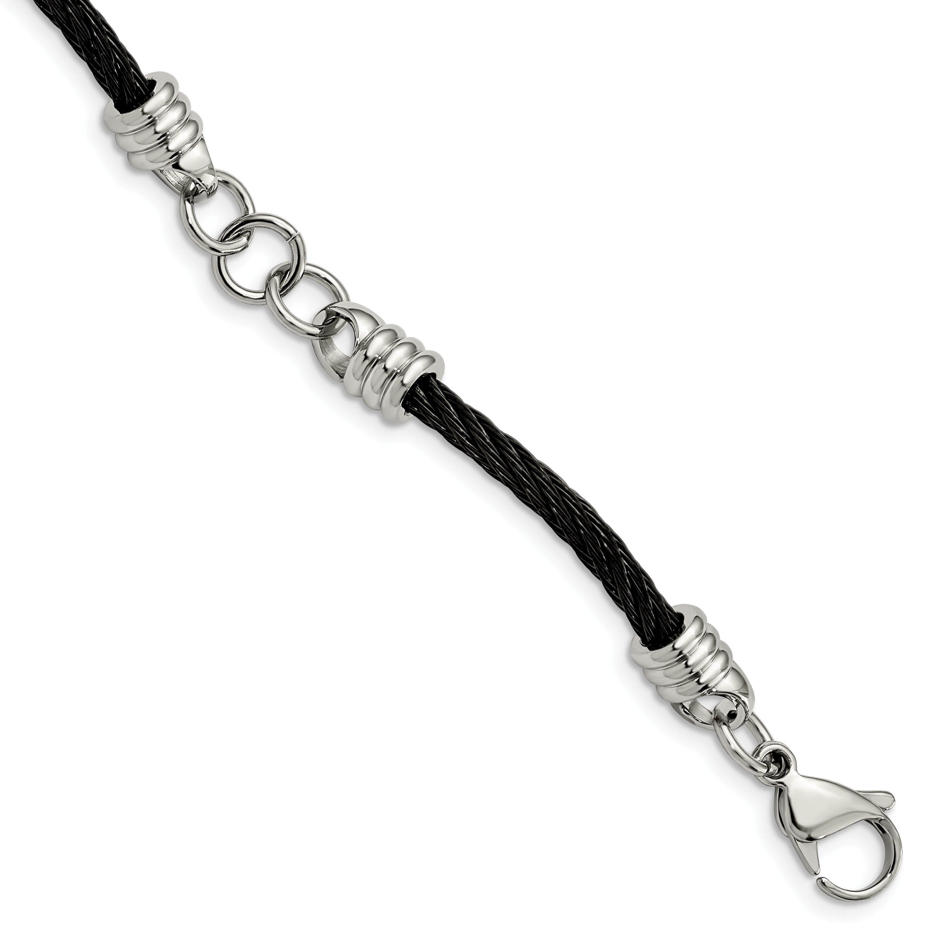 Chisel Stainless Steel Polished Black IP-plated Cable 9 inch Bracelet