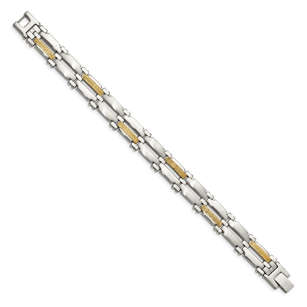 Chisel Stainless Steel with 14k Gold Accent Brushed and Polished 8.5 inch Link Bracelet