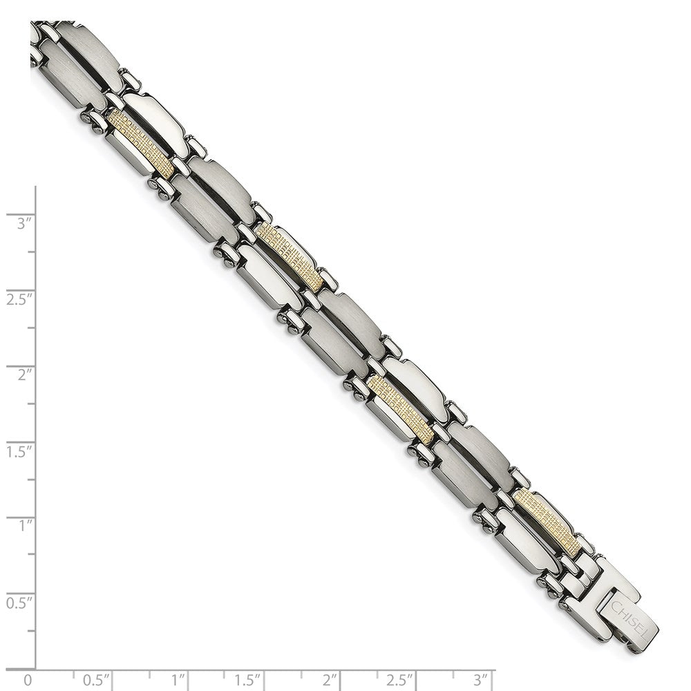 Chisel Stainless Steel with 14k Gold Accent Brushed and Polished 8.5 inch Link Bracelet