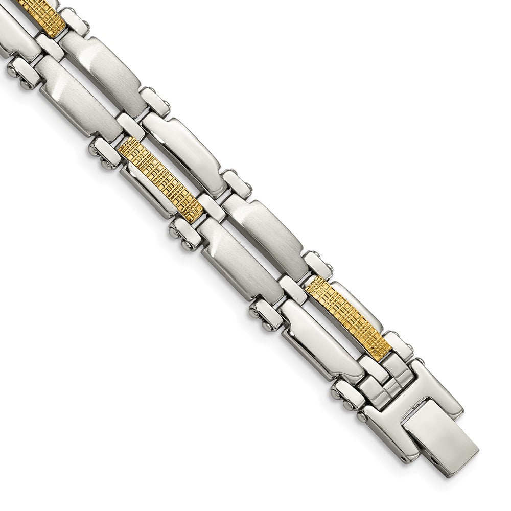 Chisel Stainless Steel with 14k Gold Accent Brushed and Polished 8.5 inch Link Bracelet